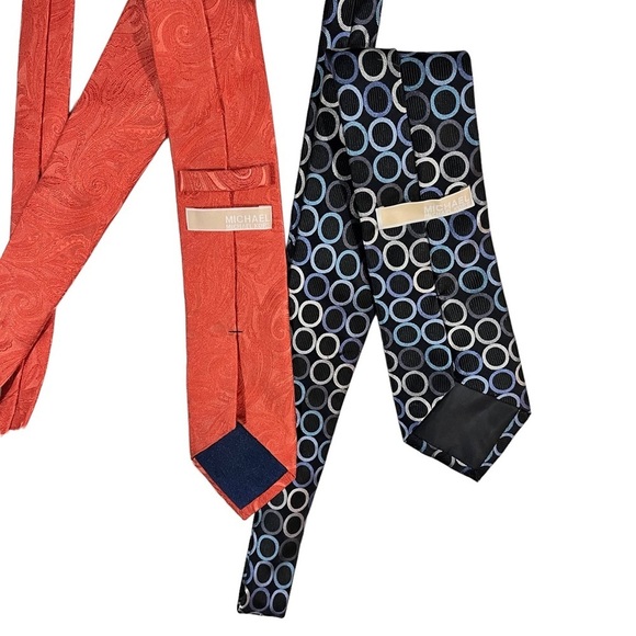 Lot Of 2 Michael Kors Silk Orange Infinity & Black Multicolor Circles Neck Ties - Picture 2 of 8